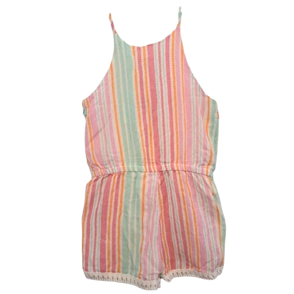 NEW Jessica Simpson Pink Sleeveless Shorts Romper Stripes Pom Poms Size 4T - Picture 3 of 6